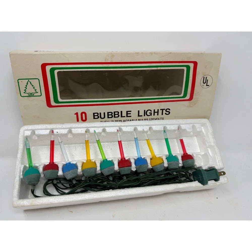 Vintage Creative Crafts 10 Bubble Lights Christmas Tree String Set Tested Works
